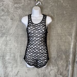 Eileen Fisher Open Knit Sweater Tank Black Sz Sm Linen Boho Festival Gothic